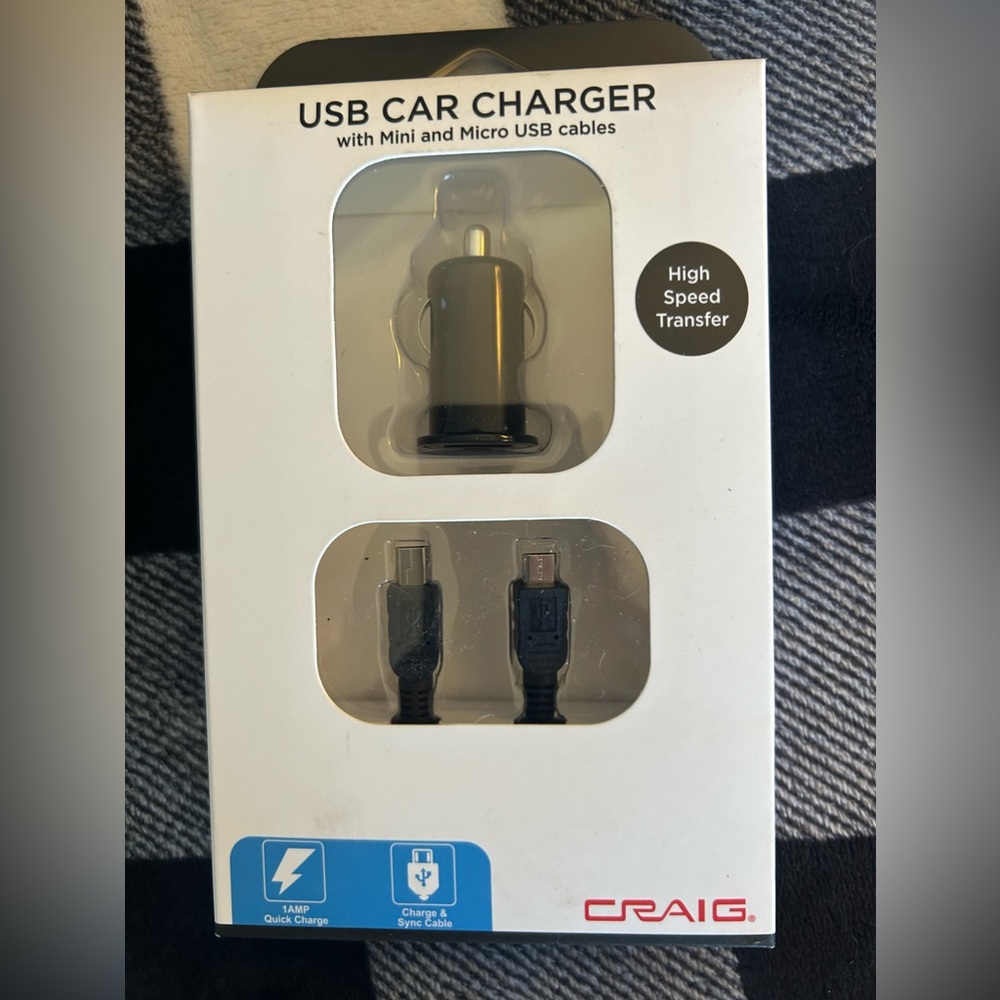 Craig usb car charger includes mini and micro plug-in